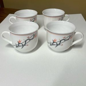 Arcopal France cups Floral Vine Black Grey Pink set of 4